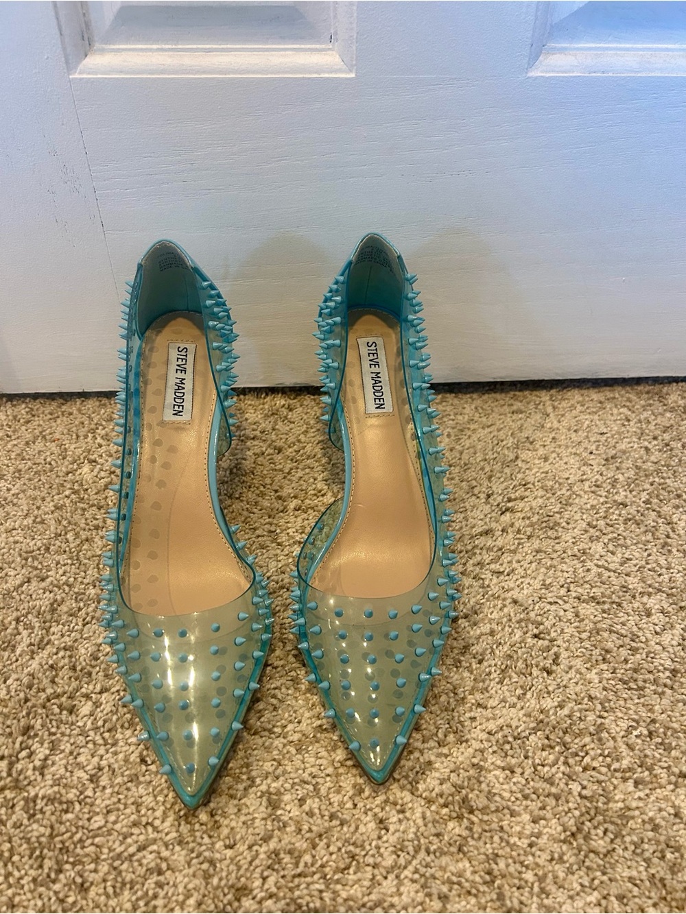 Steve Madden Turquoise Clear Pointed-Toe Stud Flats